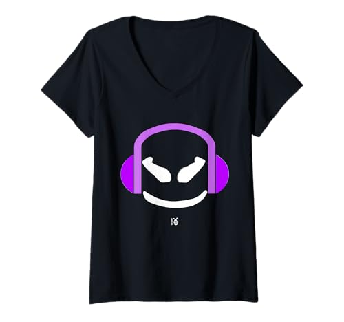 Damen Funny AngryFace Malve mit Kopfhörern, Violett T-Shirt mit V-Ausschnitt Damen Funny AngryFace Malve mit Kopfhörern, Violett T-Shirt mit V-Ausschnitt von JETC-33
