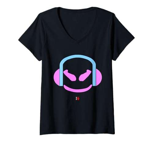 Damen Funny DJ AngryFace Malve Blau-Rosa T-Shirt mit V-Ausschnitt Damen Funny DJ AngryFace Malve Blau-Rosa T-Shirt mit V-Ausschnitt von JETC-33
