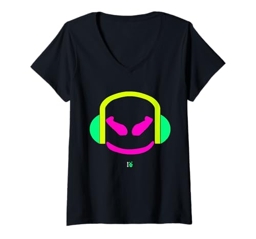 Damen Funny DJ AngryFace Malve Pink/Gelb T-Shirt mit V-Ausschnitt Damen Funny DJ AngryFace Malve Pink/Gelb T-Shirt mit V-Ausschnitt von JETC-33