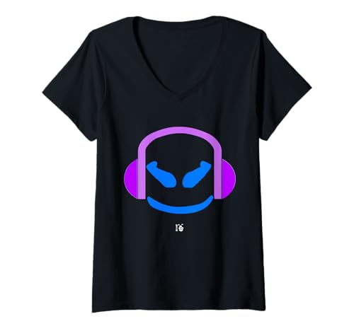 Damen Funny DJ Mallow's AngryFace Lila/Hellblau T-Shirt mit V-Ausschnitt Damen Funny DJ Mallow's AngryFace Lila/Hellblau T-Shirt mit V-Ausschnitt von JETC-33