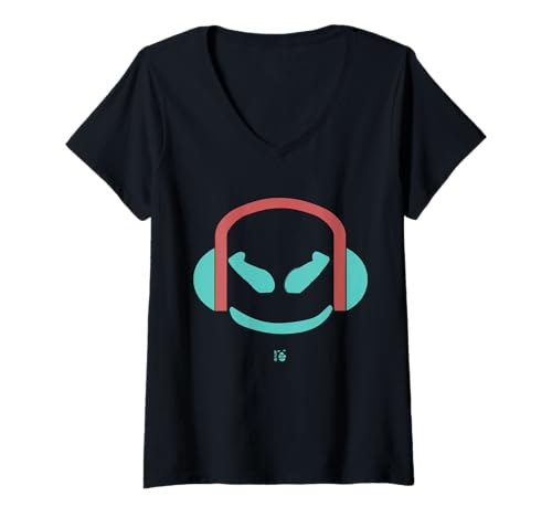 Damen Funny DJ Mallow's SmilingFace türkis/braun T-Shirt mit V-Ausschnitt Damen Funny DJ Mallow's SmilingFace türkis/braun T-Shirt mit V-Ausschnitt von JETC-33