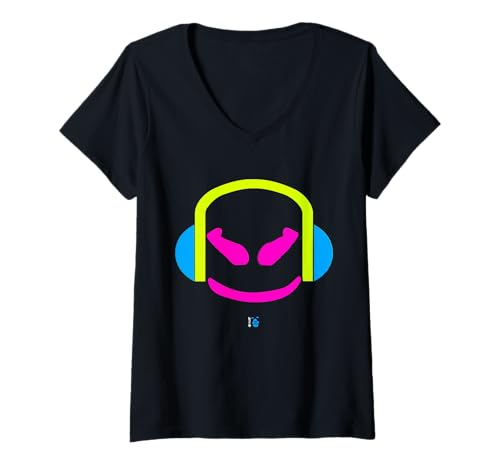 Damen Lustiger mehrfarbiger DJ AngryFace Mallow T-Shirt mit V-Ausschnitt von JETC-33