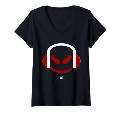 Damen Lustiges DJ Mallow's Gesicht rot/weiß T-Shirt mit V-Ausschnitt Damen Lustiges DJ Mallow's Gesicht rot/weiß T-Shirt mit V-Ausschnitt von JETC-33
