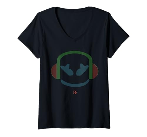 Damen Wütende Kopfhörer Marshmallow-Gesicht | Rot T-Shirt mit V-Ausschnitt Damen Wütende Kopfhörer Marshmallow-Gesicht | Rot T-Shirt mit V-Ausschnitt von JETC-33