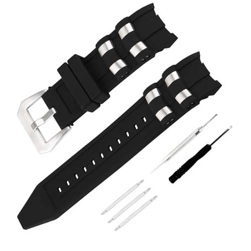 JETHENG Herren-Gummiarmband, kompatibel mit 26 mm Invicta Pro Diver 6977, 6978, 6981, für Damen, Outdoor, Arbeit, wasserdichtes Silikon-Uhrenarmband mit Schnalle (silberfarbener Einsatz) von JETHENG