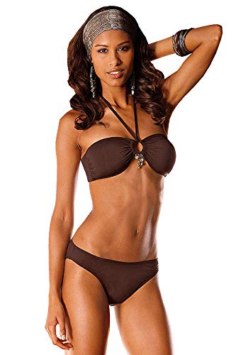 JETTE Damen Bandeau Neckholder Bikini Perlmutt Anhänger (Cup A/B) (Braun, 36) von JETTE