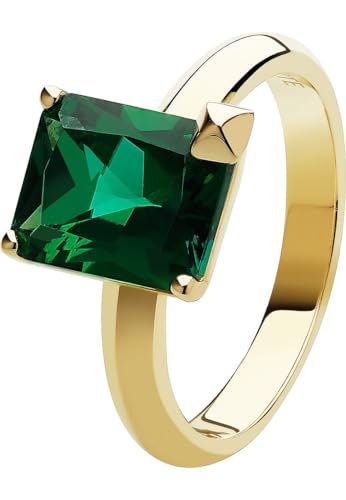 JETTE Damen-Damenring 925er Silber, recycelt 1 Smaragd 63 Gelbgold 32026237 von JETTE