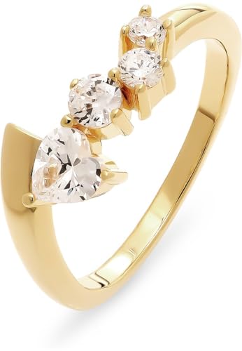 JETTE Damen-Damenring 925er Silber, recycelt 4 Zirkonia 57, Gelbgold 32027885 von JETTE