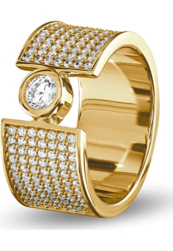 JETTE Damen-Damenring 925er Silber 155 Zirkonia 57, Gelbgold 32017726 von JETTE