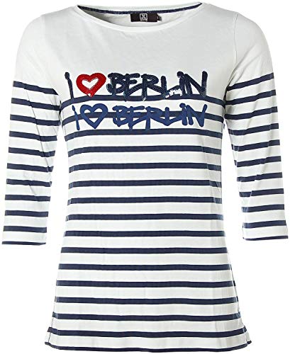 JETTE Damen Langarm Shirt T-Shirt Rundhals I Love Berlin Glitzer Weiß 42 von JETTE