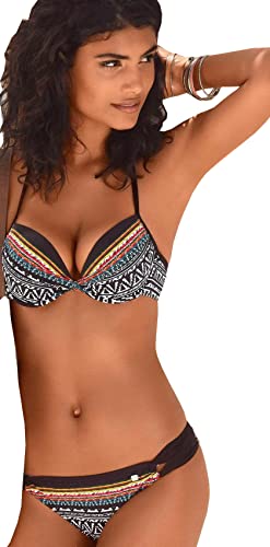 JETTE Damen Push Up Bikini (40 / A, Black Print) von JETTE