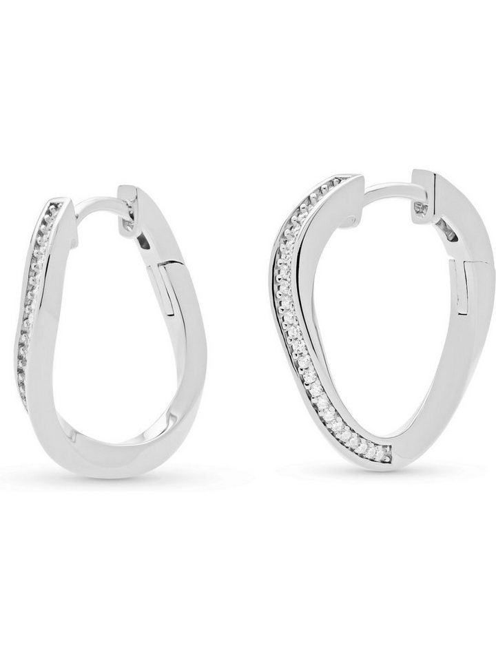 JETTE Paar Creolen JETTE Damen-Creolen 925er Silber 48 Zirkonia (Paar), TWISTED SUN von JETTE