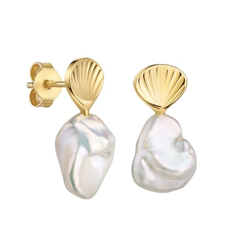 1 Paar Ohrstecker mit Muschelapplikation 333 Gold Barockperlen Ohrringe Keshi-Perle für Damen. Jeder Perlenhänger ist ein Unikat - Made in Germay 1 Paar Ohrstecker mit Muschelapplikation 333 Gold Barockperlen Ohrringe Keshi-Perle für Damen. Jeder Perlenhänger ist ein Unikat - Made in Germay von JEVELION