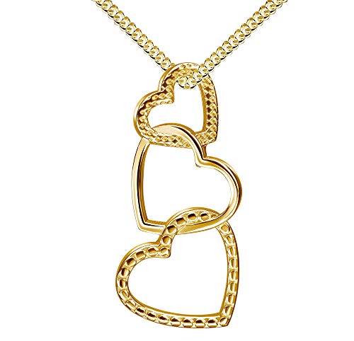 3-Herzen Anhänger 333 Gelbgold 8 Karat / 8K Gold für Damen Mit Kette 50 cm von JEVELION