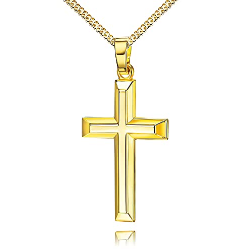 JEVELION 333 Gold-Kreuz-Anhänger 333 Gold für Damen und Herren Hochglanz poliert mit 3D-Effekt als Ketten-Anhänger + Schmuck-Etui Mit Panzerkette - Kettenlänge 60 cm. von JEVELION