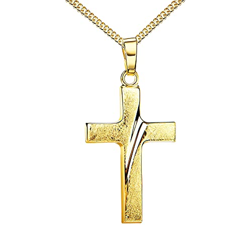 585 Gold-Kreuz-Anhänger Gold-Kreuz für Damen und Herren, Design- Ketten-Anhänger 585 Gold 14 Karat Mit Panzerkette - Kettenlänge 60 cm. von JEVELION