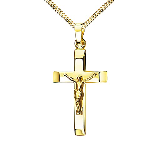 333 Gold-Kruzifix-Anhänger 333 Gold 8 Karat Kreuz-Anhänger Jesus Christus Ketten-Anhänger mit Schmuck-Etui Mit Panzerkette - Kettenlänge 60 cm. von JEVELION