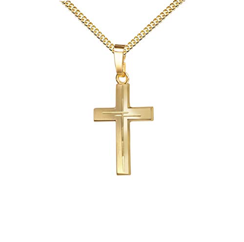 750 Gold Gold-Kreuz Anhänger-Kreuz mit Diamantschliff Kreuz in Kreuz für Damen, Herren und Kinder Ketten-Anhänger 18 Karat mit Schmuck-Etui und Kette 45 cm von JEVELION