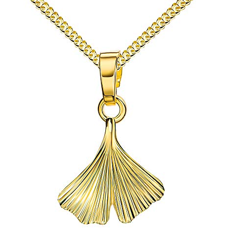 Anhänger 333 Gold mit Ginkgo-Blatt Goldanhänger für Damen Mit Kette 50 cm von JEVELION