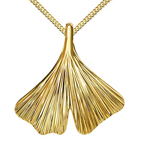 JEVELION Anhänger 585 Gold 14Karat 14K mit Ginkgo-Blatt Gold für Damen Mit Kette 50 cm von JEVELION