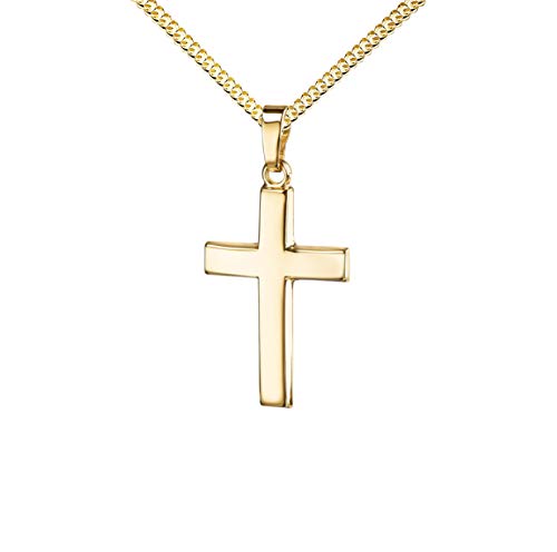 JEVELION Anhänger Kreuz 585 Gold-Kreuz 14 Karat für Damen, Herren und Kinder Kreuzanhänger Kettenanhänger in gewölbter Form + Schmuck-Etui mit Kette 55 cm von JEVELION