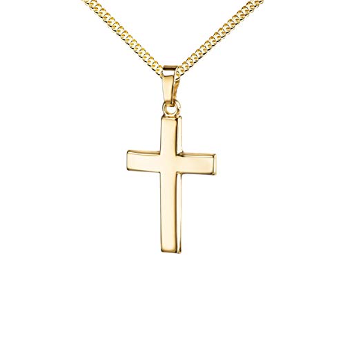 JEVELION Anhänger Kreuz 585 Gold-Kreuz 14 Karat für Damen, Herren und Kinder Kreuzanhänger Kettenanhänger in gewölbter Form + Schmuck-Etui mit Kette 55 cm von JEVELION