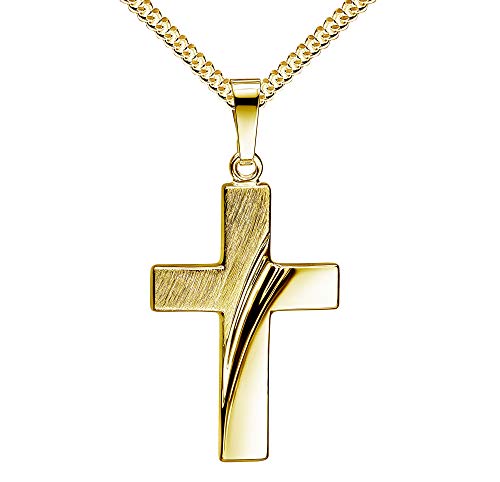 585 Gold Anhänger-Kreuz Goldkreuz für Damen, Herren und Kinder als Design Kettenanhänger 14 Karat Mit Kette 50 cm von JEVELION