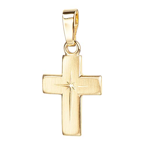 JEVELION Anhänger-Kreuz Goldkreuz für Damen, Herren und Kinder mattiertes Kreuz mit strahlenförmiger Kreuz-Gravur als Kettenanhänger 333 Gold 8 Karat + Schmuck-Etui von JEVELION