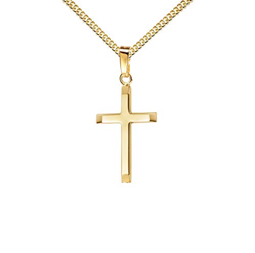 Anhänger-Kreuz Goldkreuz für Damen, Herren und Kinder mit abgeflachten Kanten als Kettenanhänger 585 Gold 14 Karat mit Schmuck-Etui und Kette von JEVELION