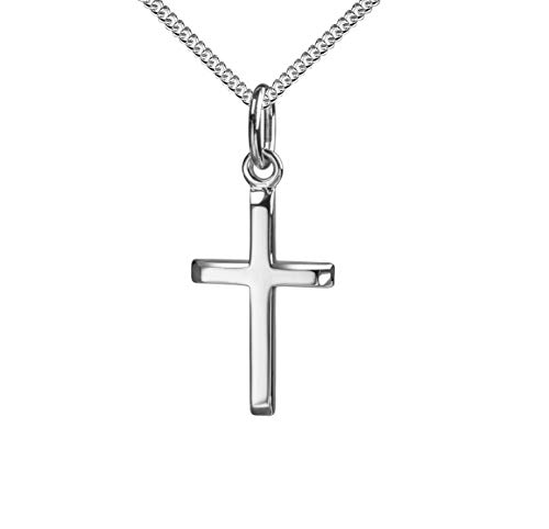 Anhänger-Kreuz Silberkreuz für Damen, Herren und Kinder mit abgeflachten Kanten als Kettenanhänger mit Panzer-Kette 925 Sterling Silber mit Schmuck-Etui von JEVELION