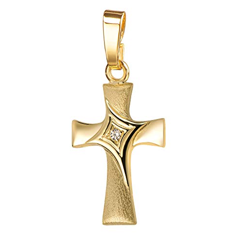 JEVELION Anhänger-Kreuz formschönes Goldkreuz für Damen, Herren und Kinder als Kettenanhänger 925 Silber vergoldet + Zirkonia mit Schmuck-Etui von JEVELION