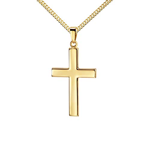 JEVELION Anhänger-Kreuz mit Panzer-Kette vergoldet groß in Hochglanz poliertes Goldkette für Herren als Kettenanhänger 333 Gold 8 Karat + Schmuck-Etui von JEVELION