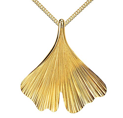 Ginkgo Anhänger 750 Gold 18 Karat 18K mit Ginkgo-Blatt Gold für Damen Mit Kette 36 cm von JEVELION