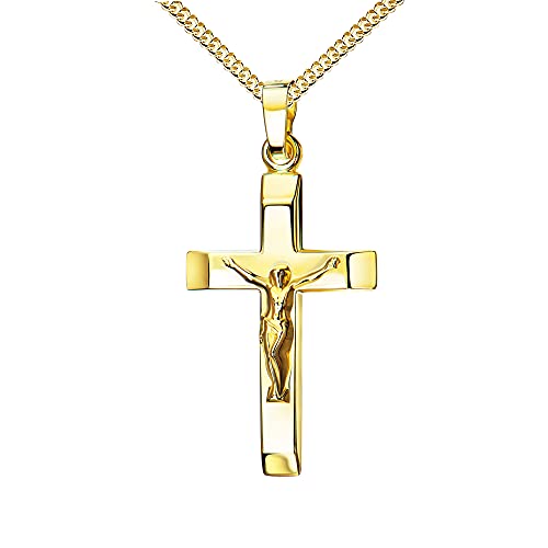 JEVELION Gold Anhänger-Kreuz Kruzifix-Anhänger 750 Gold 18 Karat Kreuz-Anhänger Jesus Christus Ketten-Anhänger mit Schmuck-Etui Mit Halskette - Kettenlänge 55 cm. von JEVELION