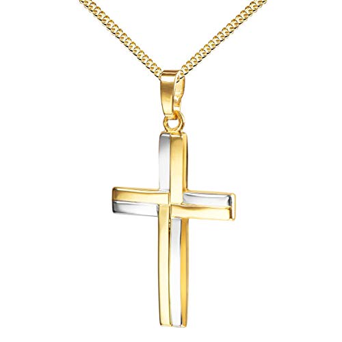 JEVELION Gold Anhänger-Kreuz für Damen, Herren und Kinder als Ketten-Anhänger 750 Gold 18 Karat bicolor und Schmuck-Etui mit Kette 70 cm von JEVELION