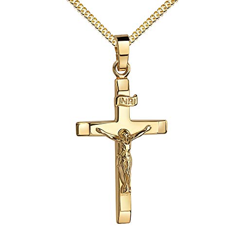 JEVELION Gold Kreuz-Anhänger Kruzifix INRI-Gravur Kettenanhänger 333 Gold 8 Karat mit Schmuckzertifikat. Mit Kette 45 cm von JEVELION