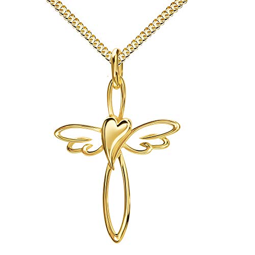 Kreuzanhänger Gold Kreuz-Herz-Flügel-Anhänger 333 Gold 8 Karat für Damen, Herren und Kinder als Kettenanhänger. Mit Halskette 55 cm von JEVELION