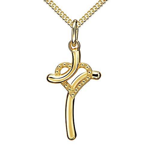 JEVELION Gold Kreuz mit Herz Anhänger 585 Gold 14 Karat für Damen, Kettenanhänger. Mit Kette 45 cm von JEVELION