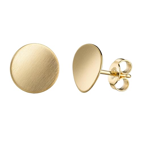 Gold-Ohrstecker 1 Paar Gelbgold runde Ohrringe aus 585 Gold zart gebogen und leicht gebürstet für Damen mit Schmuck-Etui + Echtheitszertifikat von JEVELION