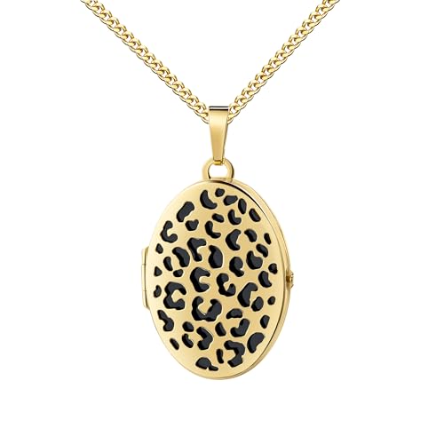 Goldamulett Gold Medaillon zum Öffnen für 2 Bilder 333 Gelbgold 8 Karat Animal-Design Foto Amulett für Damen + Schmuck-Etui. Mit Kette 925 Silber vergoldet - Kettenlänge 45 cm. von JEVELION