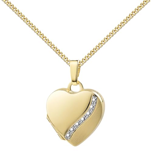 Goldener Herz Medaillon 333 bicolor Gold 8 Karat Herz-Amulett für 2 Bilder zum Öffnen. Mit hochwertiger Schmuck-Kette 925 Silber vergoldet - Kettenlänge 70 cm. von JEVELION