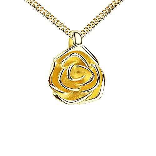 JEVELION Goldkette Anhänger goldene Rose Rosenblüte aus 333 Gold für Damen Mit Halskette - Kettenlänge 50 cm. von JEVELION