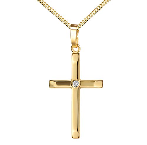 JEVELION Kreuz-Anhänger für Damen, Herren und Kinder Ketten-Anhänger 750 Gold 18 Karat + Brilliant und Schmuck-Etui mit Kette 50 cm von JEVELION