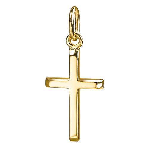 JEVELION Gold-Kreuz Kette Kreuz-Anhänger 750 Gold für Damen, Herren und Kinder mit abgeflachten Kanten als Ketten-Anhänger 18 Karat mit Schmuck-Etui und Kette 36 cm von JEVELION