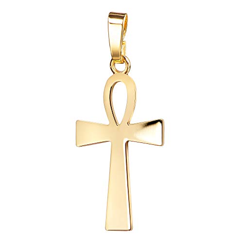 JEVELION Goldkreuz Kreuz-Anhänger Henkelkreuz Ägyptisches Kreuz in Hochglanz poliert für Damen, Herren und Kinder als Kettenanhänger 585 Gold 14 Karat + Schmuck-Etui von JEVELION