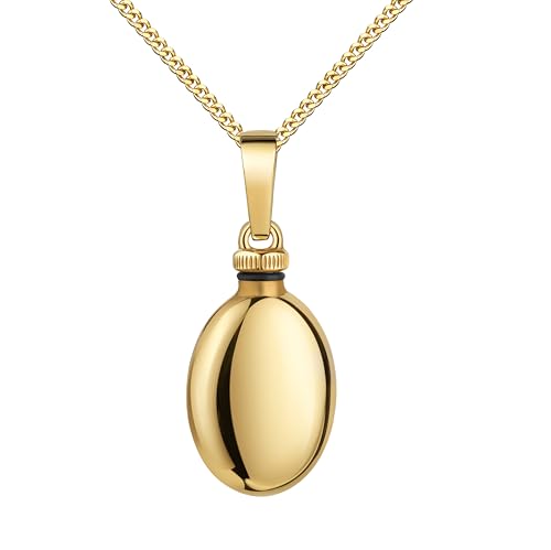 Goldschmuck-Kleine Anhänger-Urne oval 585 Gold Ascheschmuck zum Befüllen. Mit Panzer Kette 925 Silber vergoldet - Kettenlänge 36 cm. von JEVELION