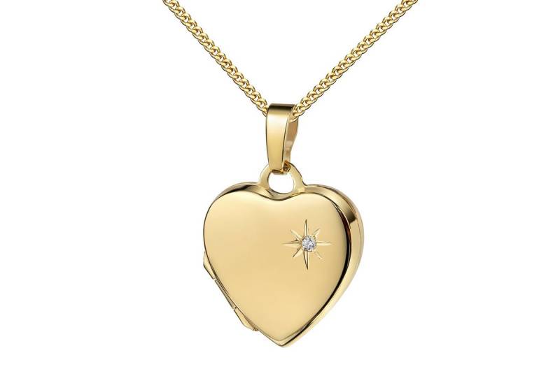 JEVELION Amulett Amulett mit Brillant Anhänger 333 Gold Medaillon 2 Bilder Herzkette (Foto Medaillon, für Damen und Mädchen), Mit Halskette vergoldet - Länge wählbar 36 - 70 cm oder ohne Kette. von JEVELION