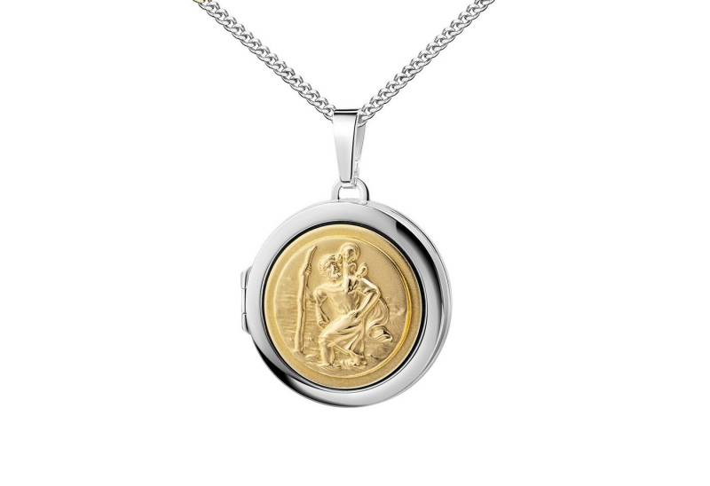 JEVELION Amulett Christophorus-Schutz-Medaillon 925 Silber-Bicolor als Lebenswächter (Bilder Medaillon, für Damen und Herren), Mit Panzerkette Sterlingsilber - Länge wählbar 36 - 70 cm von JEVELION