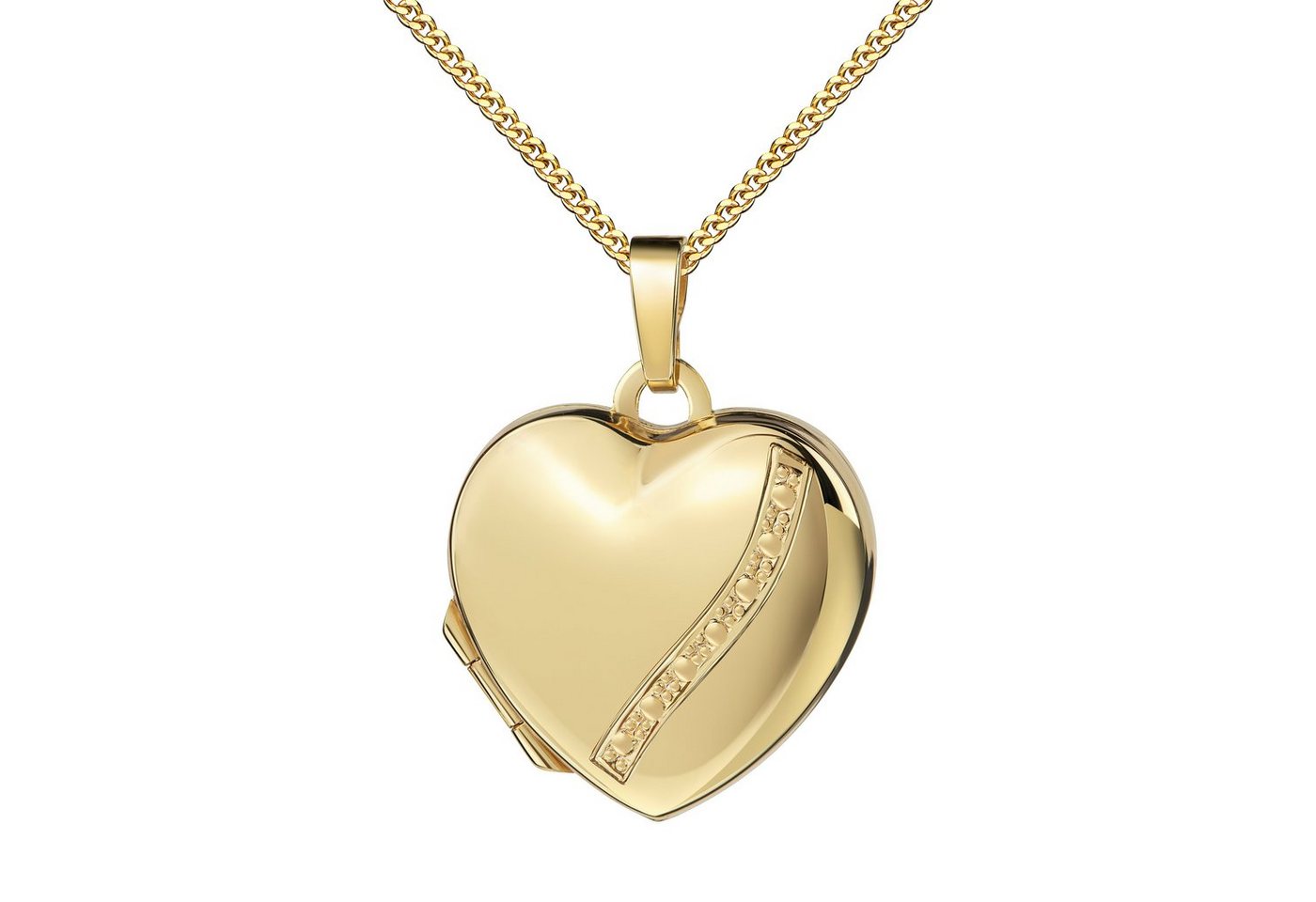 JEVELION Amulett Herz Gold Anhänger Medaillon Gold 585 zum Öffnen für 2 Fotos Herzkette (Gold Herzschmuck, für Damen und Mädchen), Mit Kette vergoldet - Länge wählbar 36 - 70 cm von JEVELION
