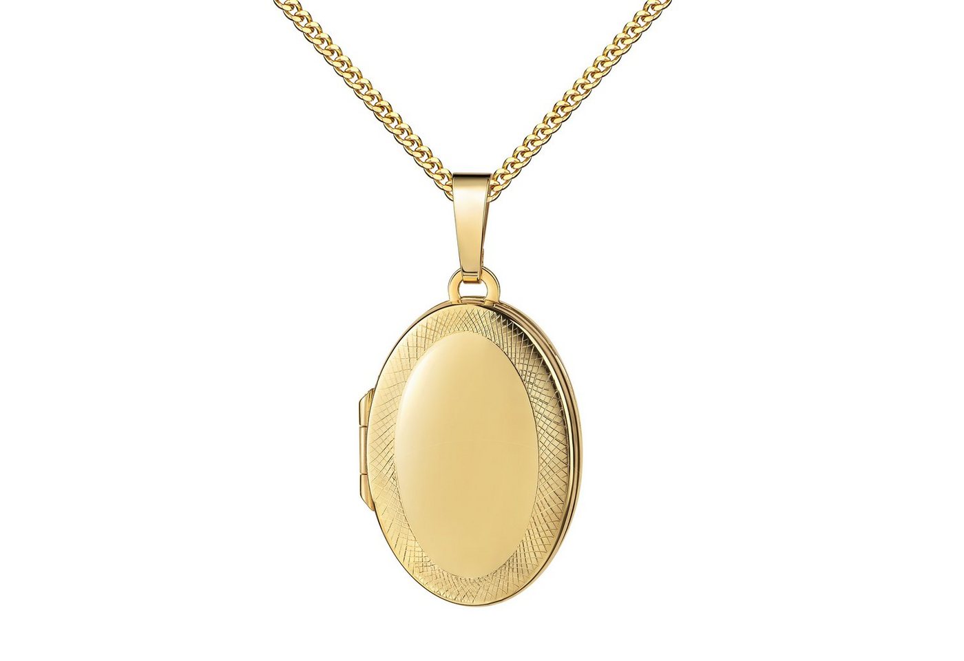 JEVELION Amulett Medaillon 585 Gold oval Ornament-Rand Verzierung zum Öffnen 2 Bilder (585er Goldamulett, für Damen und Mädchen), Mit Panzerkette vergoldet - Länge wählbar 36-70 cm oder ohne Kette. von JEVELION